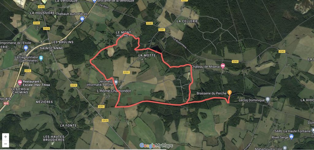 Circuit: le Bourg - Mont-Huchet - Château de Gannes - Longlée - l'Oie Blanche - Chemin de Chartres.